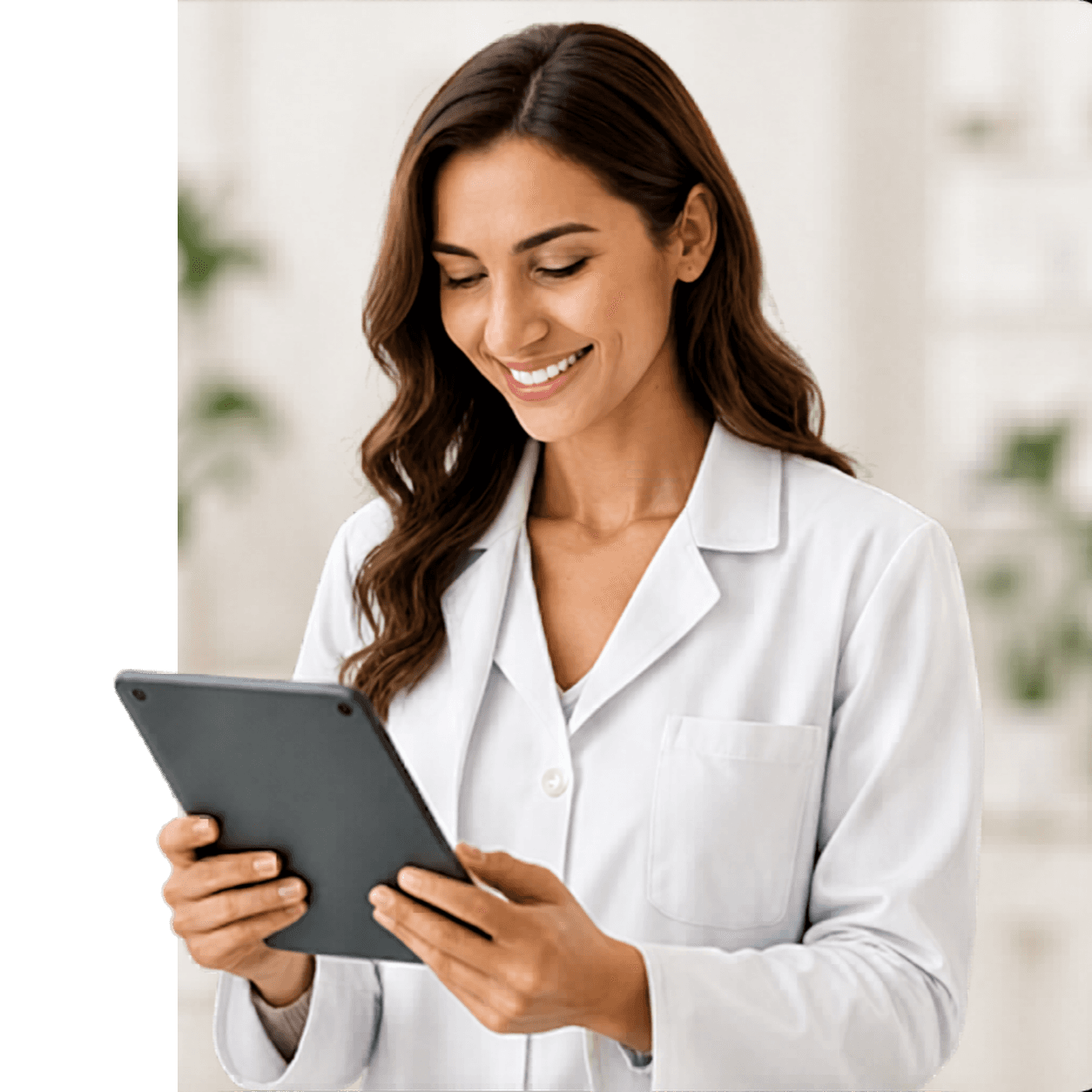 Profissional usando a agenda NIMA Pro em um tablet